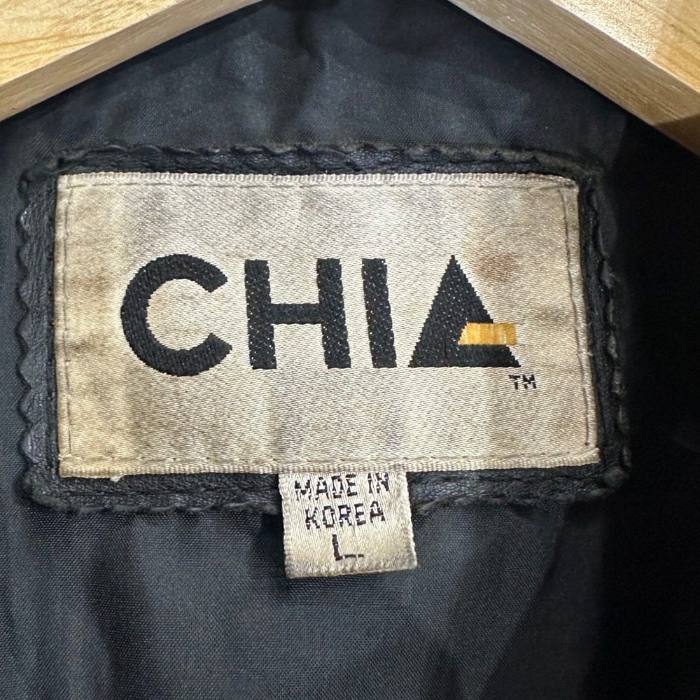 CHIA Vtg Black Suede Embossed Leather Fringed cropped  Motorcycle Jacket Size L - Picture 5 of 8